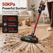 AMUMU 600W Cordless Stick Vacuum with 50KPa Suction – Red