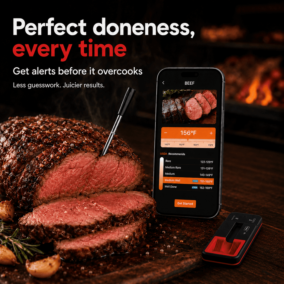 Amumu Wireless Meat Thermometer with Bluetooth App for Smart BBQ Cooking