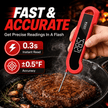 Ultra-Fast Digital Meat Thermometer with Battery, 0.3 Sec Instant Read Food Thermometer, ±0.5°F Precision, Auto-Rotating Backlit Display, Waterproof Probe for Grill BBQ Air Fryer, Red