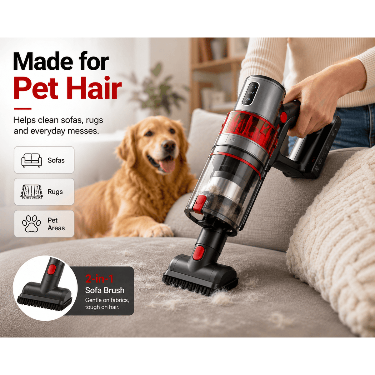 AMUMU 600W Cordless Stick Vacuum with 50KPa Suction – Gray