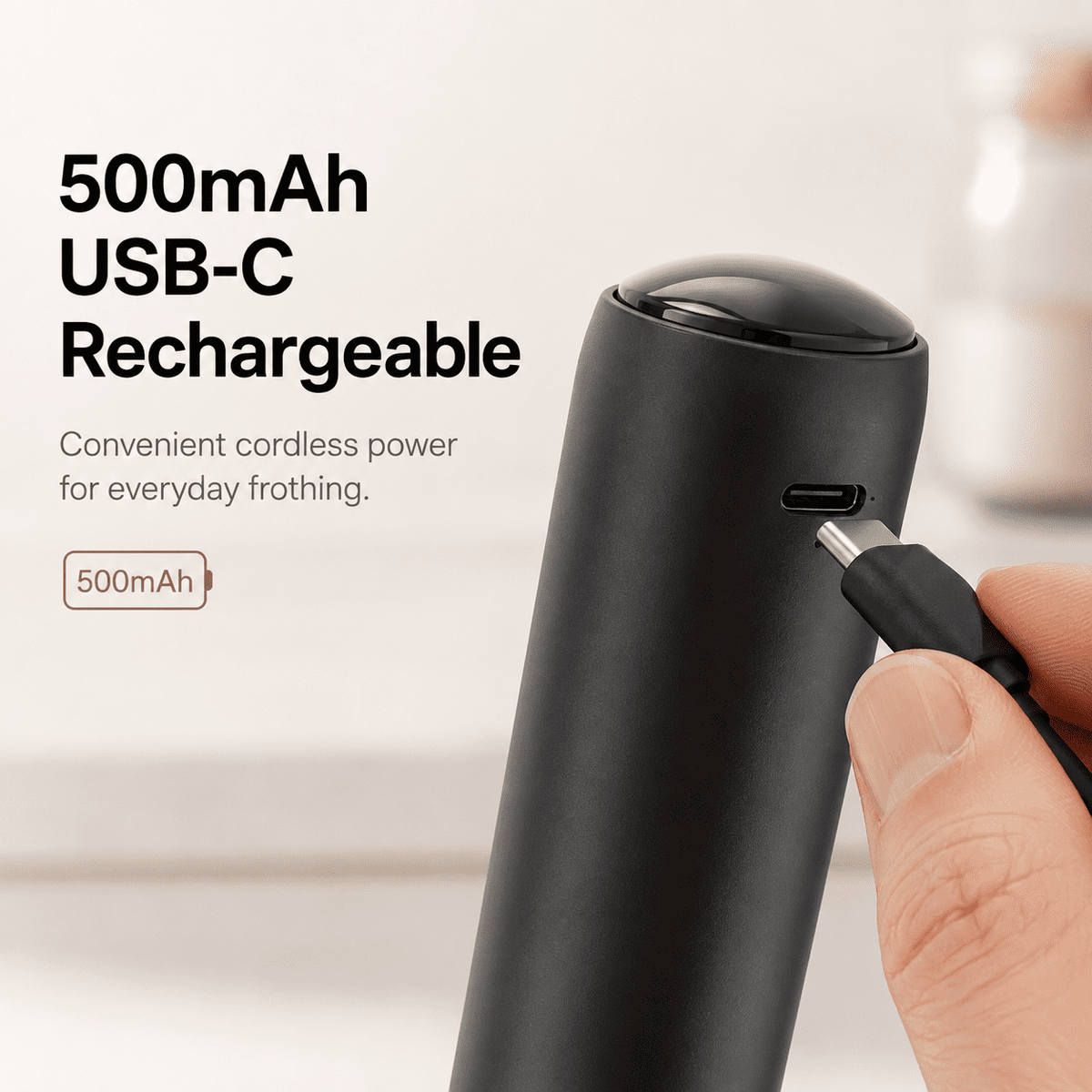 AMUMU Rechargeable Milk Frother with Stainless Steel Whisk